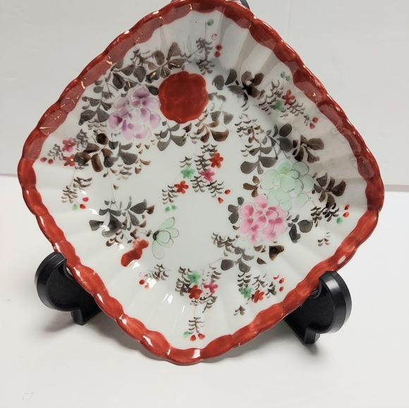 Vintage Japan Scalloped Hand Painted Square Floral Bowl Candy Trinket Dish 5" - Picture 1 of 13